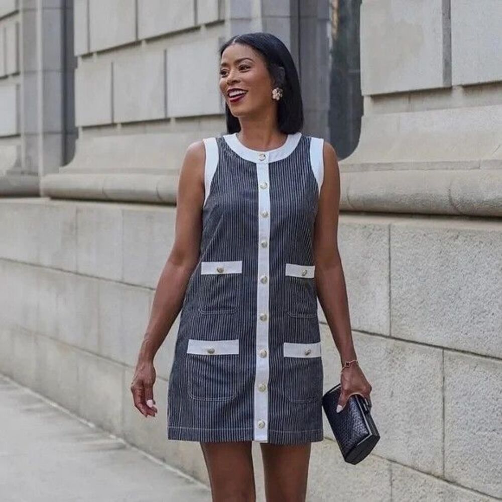 Tuckernuck Pomander Place NEW Women's Black Pinstripe Denim Mini Dress XX Large